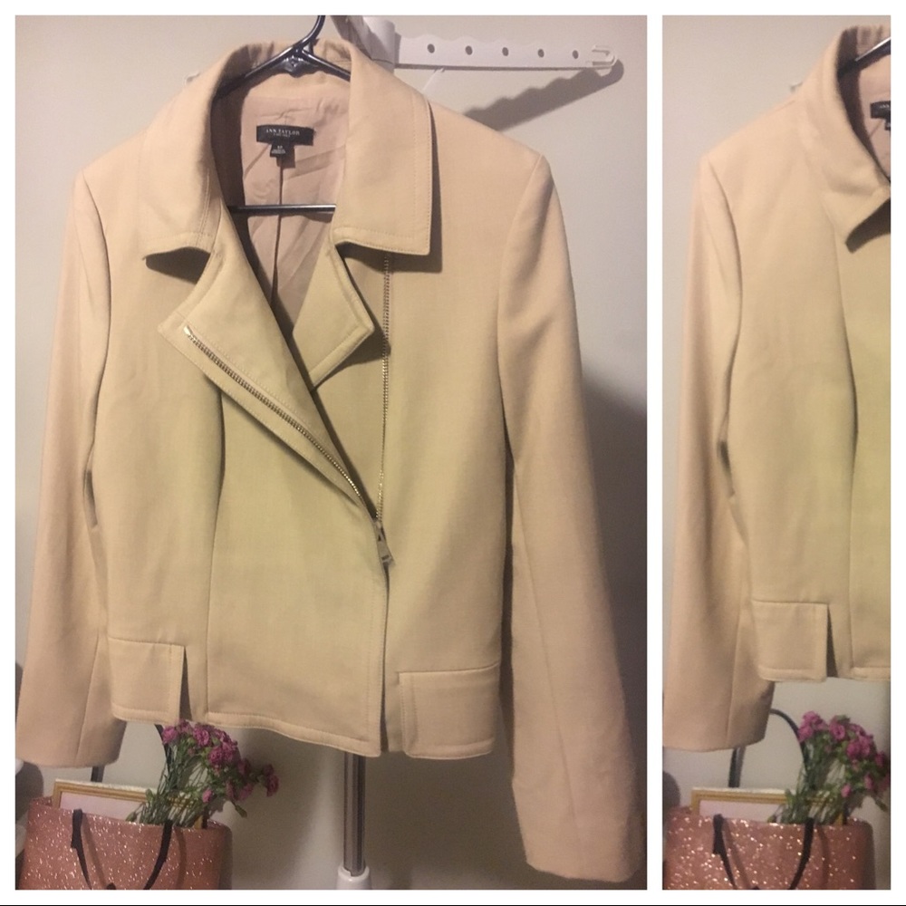 Ann Taylor Refined Moto Jacket in Tan